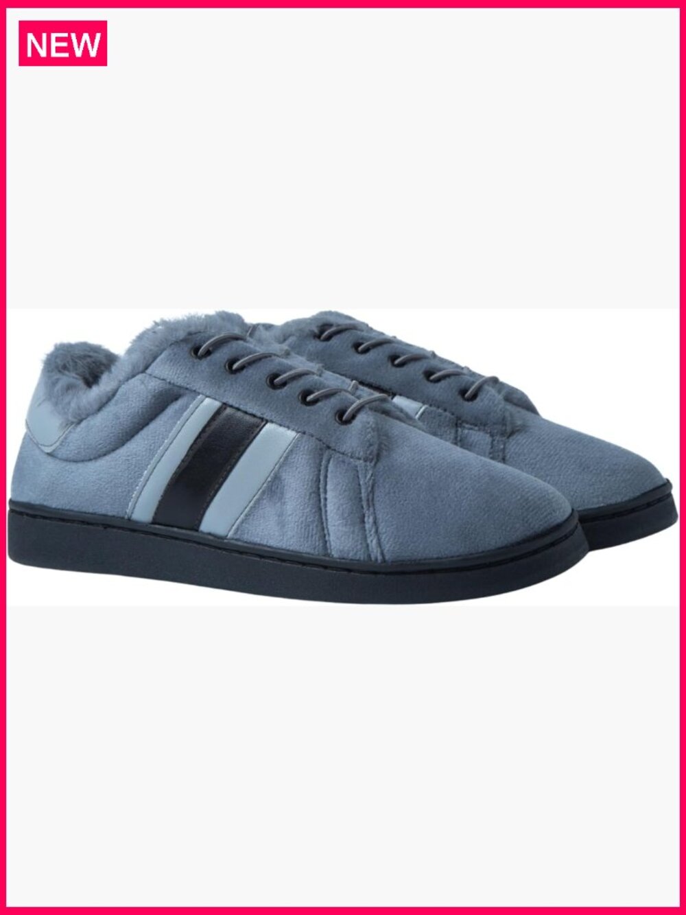 Velvet Sneaker-Style Slippers with Faux Fur Lining & Anti-Slip Sole